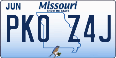MO license plate PK0Z4J