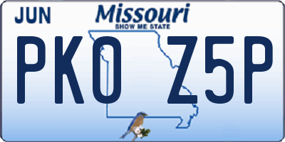MO license plate PK0Z5P