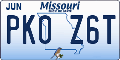 MO license plate PK0Z6T