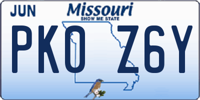 MO license plate PK0Z6Y