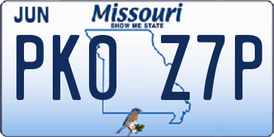 MO license plate PK0Z7P