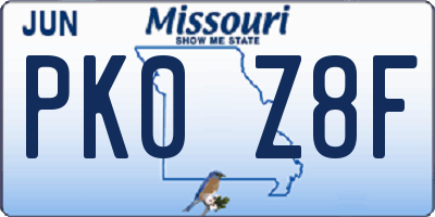 MO license plate PK0Z8F