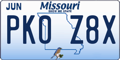 MO license plate PK0Z8X