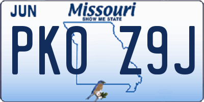 MO license plate PK0Z9J