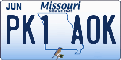 MO license plate PK1A0K