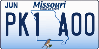 MO license plate PK1A0O