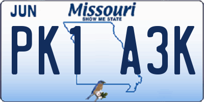 MO license plate PK1A3K
