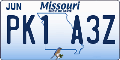 MO license plate PK1A3Z