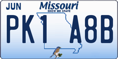 MO license plate PK1A8B