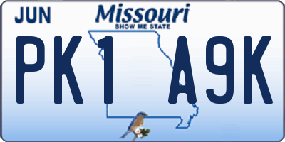 MO license plate PK1A9K