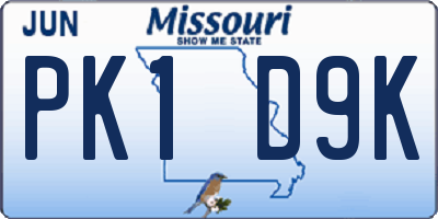 MO license plate PK1D9K