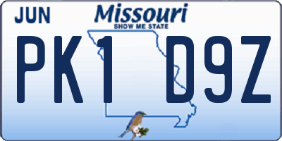 MO license plate PK1D9Z