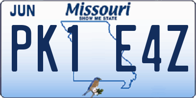 MO license plate PK1E4Z