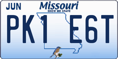 MO license plate PK1E6T