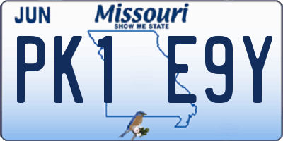 MO license plate PK1E9Y