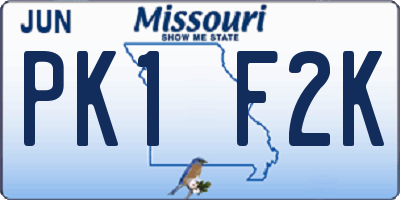 MO license plate PK1F2K