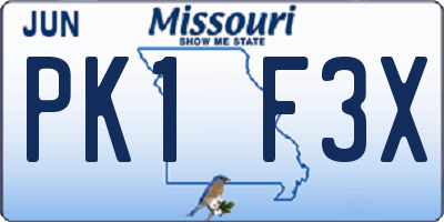 MO license plate PK1F3X