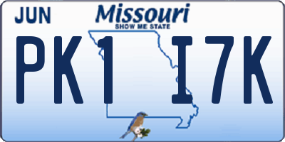 MO license plate PK1I7K