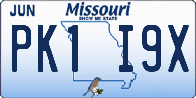 MO license plate PK1I9X