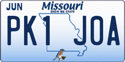 MO license plate PK1J0A