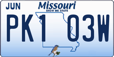 MO license plate PK1O3W