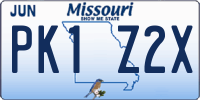 MO license plate PK1Z2X