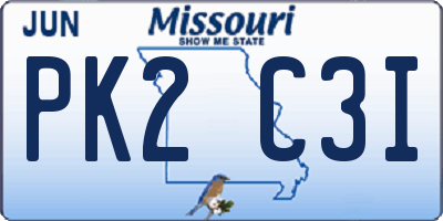 MO license plate PK2C3I
