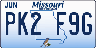 MO license plate PK2F9G