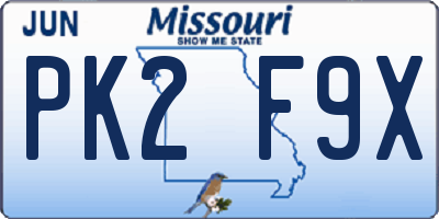 MO license plate PK2F9X