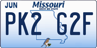 MO license plate PK2G2F
