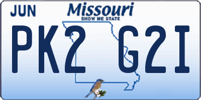 MO license plate PK2G2I