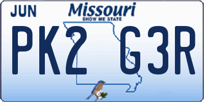 MO license plate PK2G3R