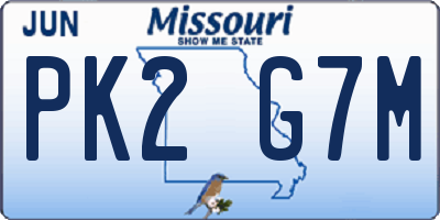 MO license plate PK2G7M