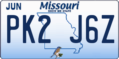 MO license plate PK2J6Z