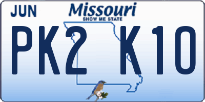 MO license plate PK2K1O