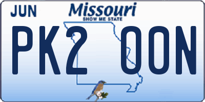 MO license plate PK2O0N