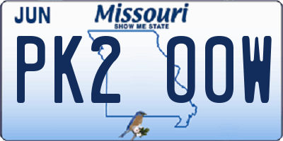 MO license plate PK2O0W