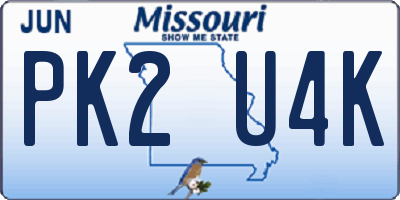 MO license plate PK2U4K