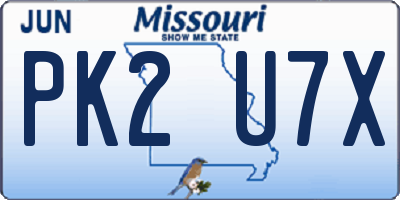 MO license plate PK2U7X