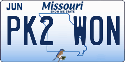MO license plate PK2W0N