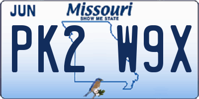 MO license plate PK2W9X