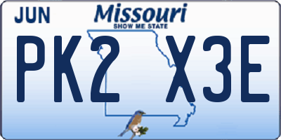 MO license plate PK2X3E