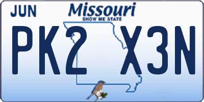 MO license plate PK2X3N