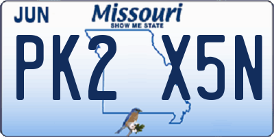 MO license plate PK2X5N