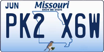 MO license plate PK2X6W