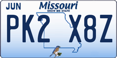 MO license plate PK2X8Z