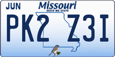 MO license plate PK2Z3I