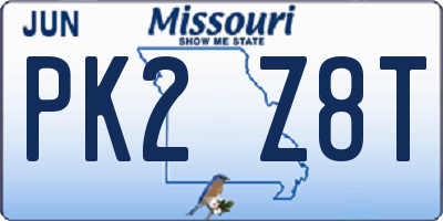 MO license plate PK2Z8T