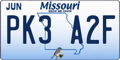 MO license plate PK3A2F