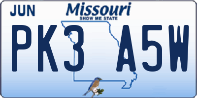 MO license plate PK3A5W